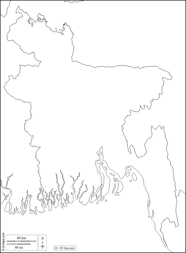 Bangladesh : d-maps.com: mappa gratuita, mappa muta gratuita, cartina muta gratuita : frontiere, bianco