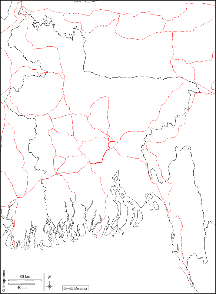 Bangladés : d-maps.com: mapa gratuito, mapa mudo gratuito, mapa en blanco gratuito, plantilla de mapa : fronteras, carreteras, blanco
