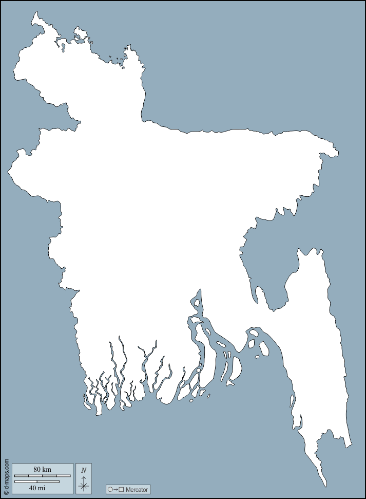 Bangladesh : d-maps.com: mappa gratuita, mappa muta gratuita, cartina muta gratuita : contorni