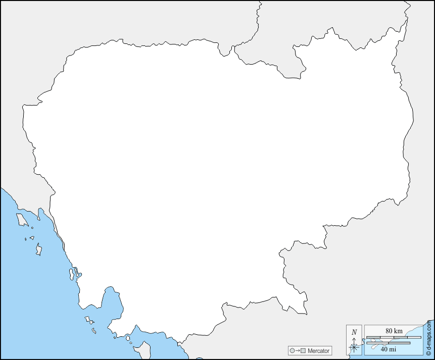 Kambodscha : d-maps.com: Kostenlose Karten, kostenlose stumme Karte, kostenlose unausgefüllt Landkarte, kostenlose hochauflösende Umrisskarte : Grenzen