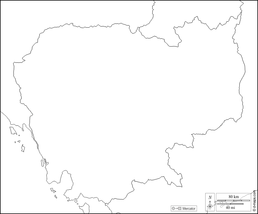 Cambogia : d-maps.com: mappa gratuita, mappa muta gratuita, cartina muta gratuita : frontiere, bianco