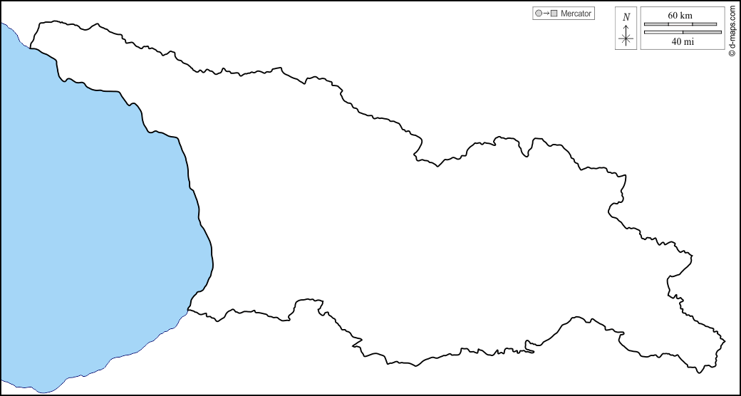 Georgien : d-maps.com: Kostenlose Karten, kostenlose stumme Karte, kostenlose unausgefüllt Landkarte, kostenlose hochauflösende Umrisskarte : Küsten, Grenzen