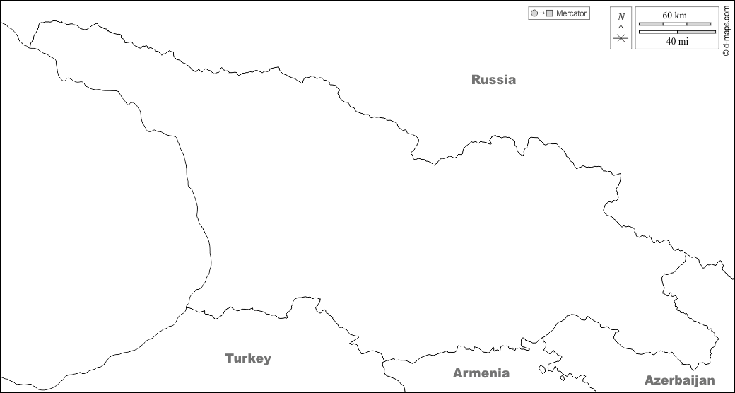 Georgien : d-maps.com: Kostenlose Karten, kostenlose stumme Karte, kostenlose unausgefüllt Landkarte, kostenlose hochauflösende Umrisskarte : Grenzen, Namen, weiß