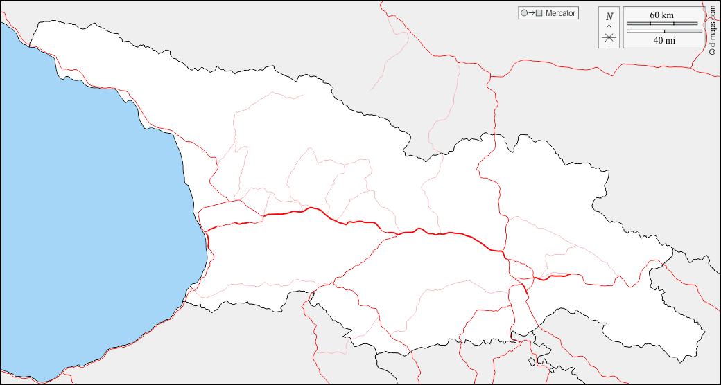 Georgia : d-maps.com: mappa gratuita, mappa muta gratuita, cartina muta gratuita : frontiere, strade