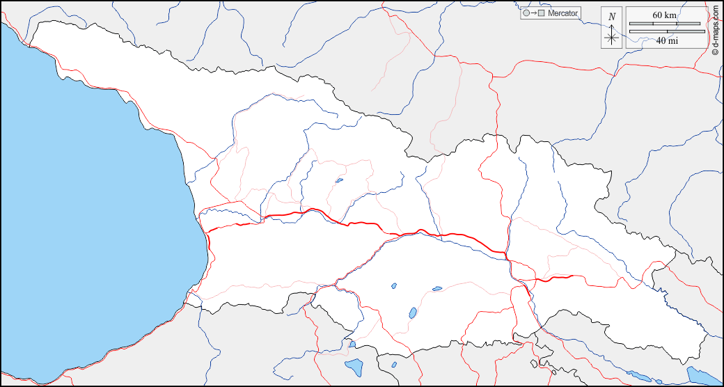 Georgia : d-maps.com: mappa gratuita, mappa muta gratuita, cartina muta gratuita : frontiere, idrografia, strade