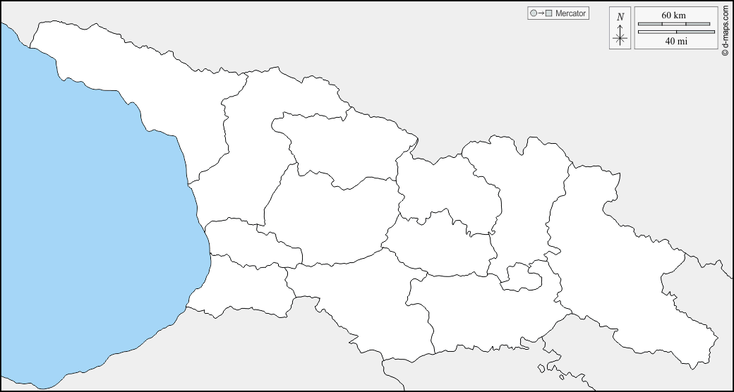 Georgien : d-maps.com: Kostenlose Karten, kostenlose stumme Karte, kostenlose unausgefüllt Landkarte, kostenlose hochauflösende Umrisskarte : Grenzen, Regionen