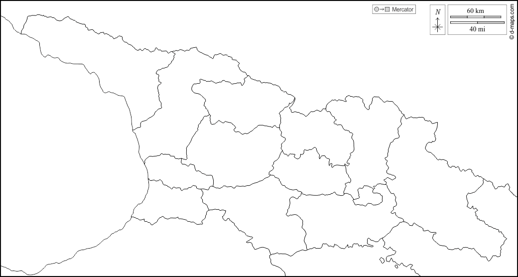 Georgia : d-maps.com: mappa gratuita, mappa muta gratuita, cartina muta gratuita : frontiere, regioni, bianco