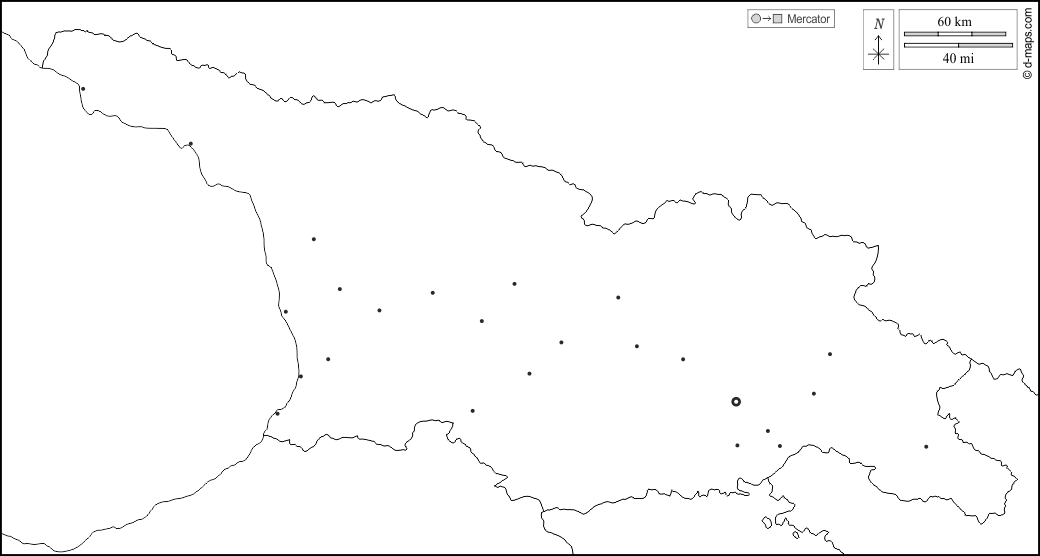 Georgia : d-maps.com: mappa gratuita, mappa muta gratuita, cartina muta gratuita : frontiere, principali città, bianco