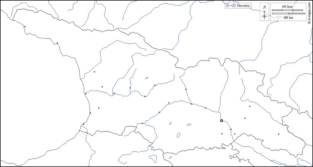 Georgia : d-maps.com: mappa gratuita, mappa muta gratuita, cartina muta gratuita : frontiere, idrografia, principali città, bianco