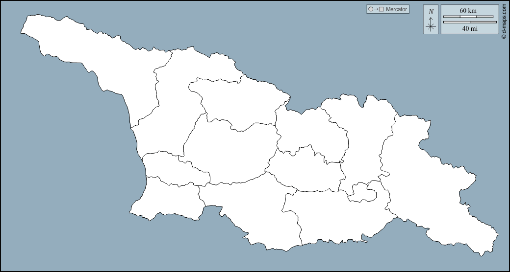 Georgia : d-maps.com: mappa gratuita, mappa muta gratuita, cartina muta gratuita : contorni, regioni