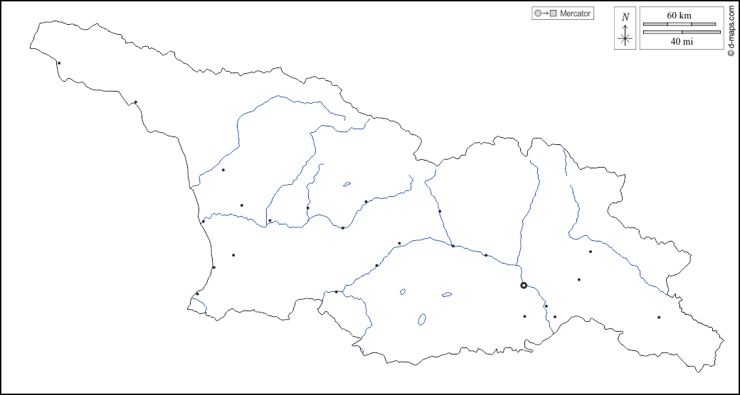 Georgia : d-maps.com: mappa gratuita, mappa muta gratuita, cartina muta gratuita : contorni, idrografia, principali città, bianco