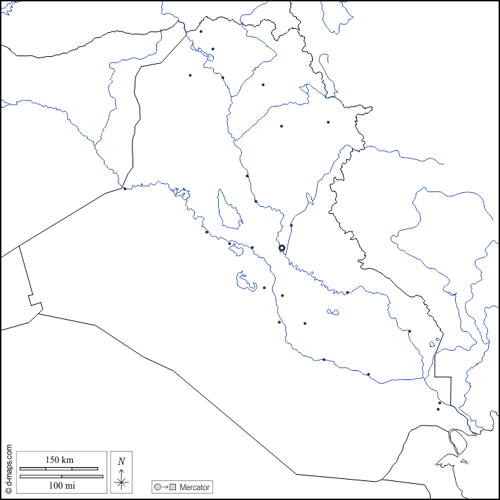 Iraq : d-maps.com: mappa gratuita, mappa muta gratuita, cartina muta gratuita : frontiere, idrografia, principali città, bianco