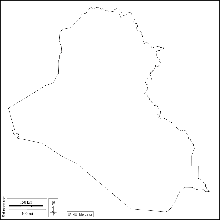 Iraq : d-maps.com: mappa gratuita, mappa muta gratuita, cartina muta gratuita : contorni, bianco