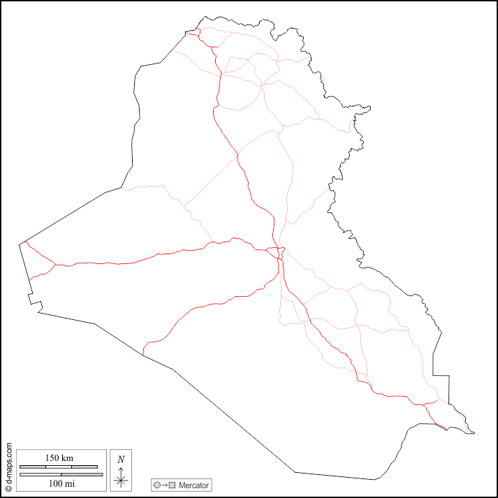 Iraq : d-maps.com: mappa gratuita, mappa muta gratuita, cartina muta gratuita : contorni, strade, bianco