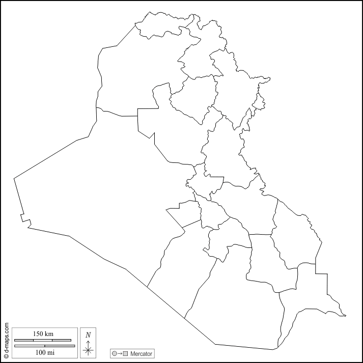 Iraq : d-maps.com: mappa gratuita, mappa muta gratuita, cartina muta gratuita : contorni, province, bianco