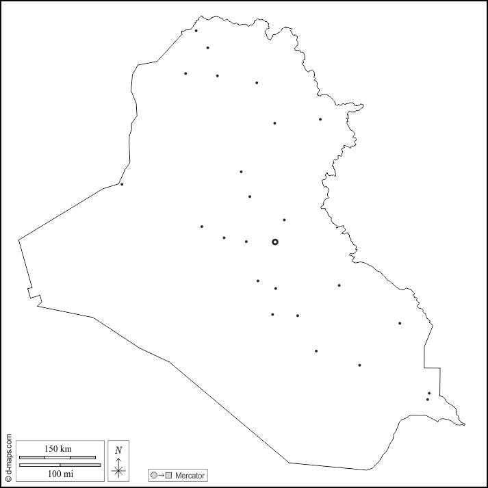 Iraq : d-maps.com: mappa gratuita, mappa muta gratuita, cartina muta gratuita : contorni, principali città, bianco