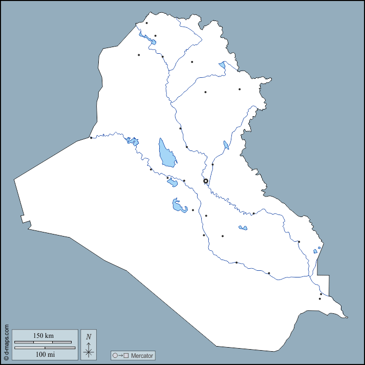 Iraq : d-maps.com: mappa gratuita, mappa muta gratuita, cartina muta gratuita : contorni, idrografia, principali città