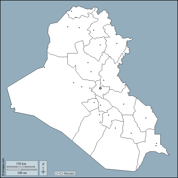 Iraq : d-maps.com: mappa gratuita, mappa muta gratuita, cartina muta gratuita : contorni, province, principali città