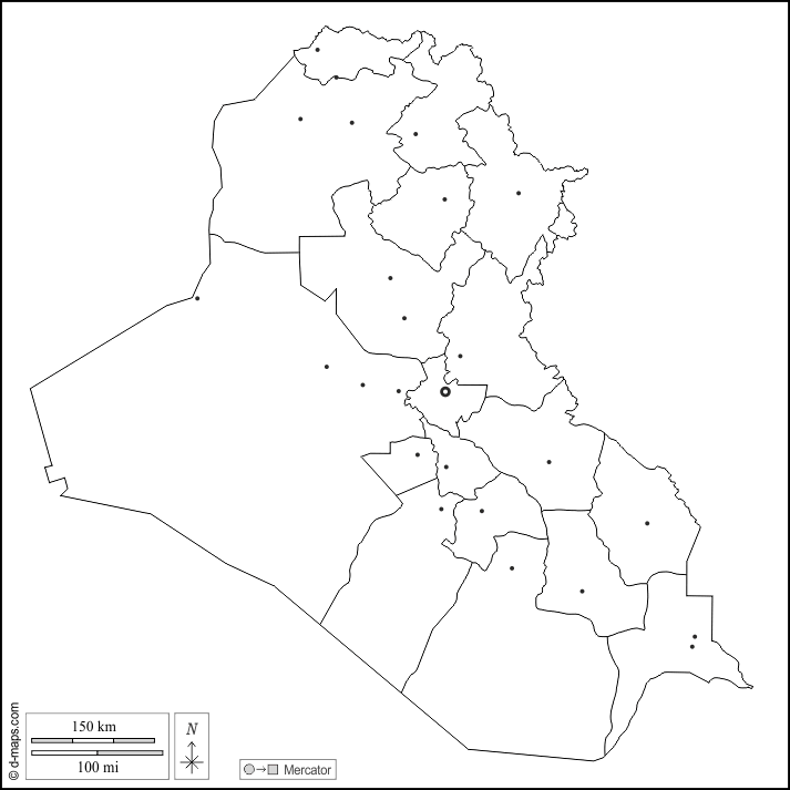 Iraq : d-maps.com: mappa gratuita, mappa muta gratuita, cartina muta gratuita : contorni, province, principali città, bianco