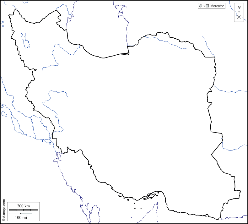 Iran : d-maps.com: mappa gratuita, mappa muta gratuita, cartina muta gratuita : litorali, limiti, idrografia, bianco