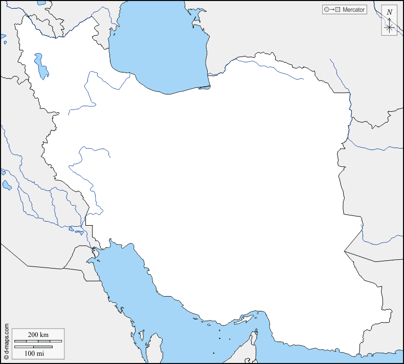 Iran : d-maps.com: Kostenlose Karten, kostenlose stumme Karte, kostenlose unausgefüllt Landkarte, kostenlose hochauflösende Umrisskarte : Grenzen, Hydrografie