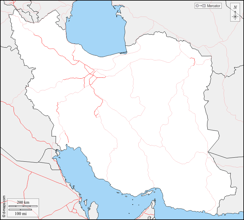 Iran : d-maps.com: mappa gratuita, mappa muta gratuita, cartina muta gratuita : frontiere, strade