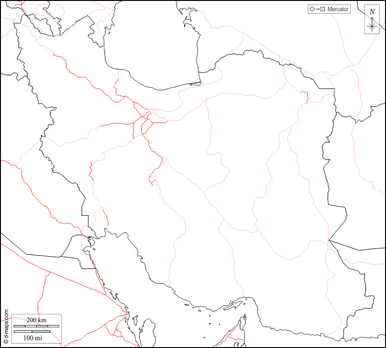 Iran : d-maps.com: Kostenlose Karten, kostenlose stumme Karte, kostenlose unausgefüllt Landkarte, kostenlose hochauflösende Umrisskarte : Grenzen, Straßen, weiß
