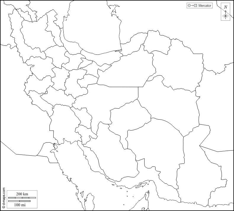 Iran : d-maps.com: mappa gratuita, mappa muta gratuita, cartina muta gratuita : frontiere, province, bianco