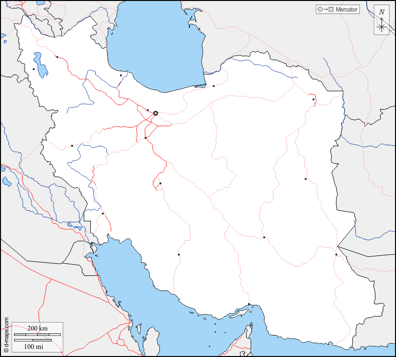 Iran : d-maps.com: mappa gratuita, mappa muta gratuita, cartina muta gratuita : frontiere, idrografia, principali città, strade