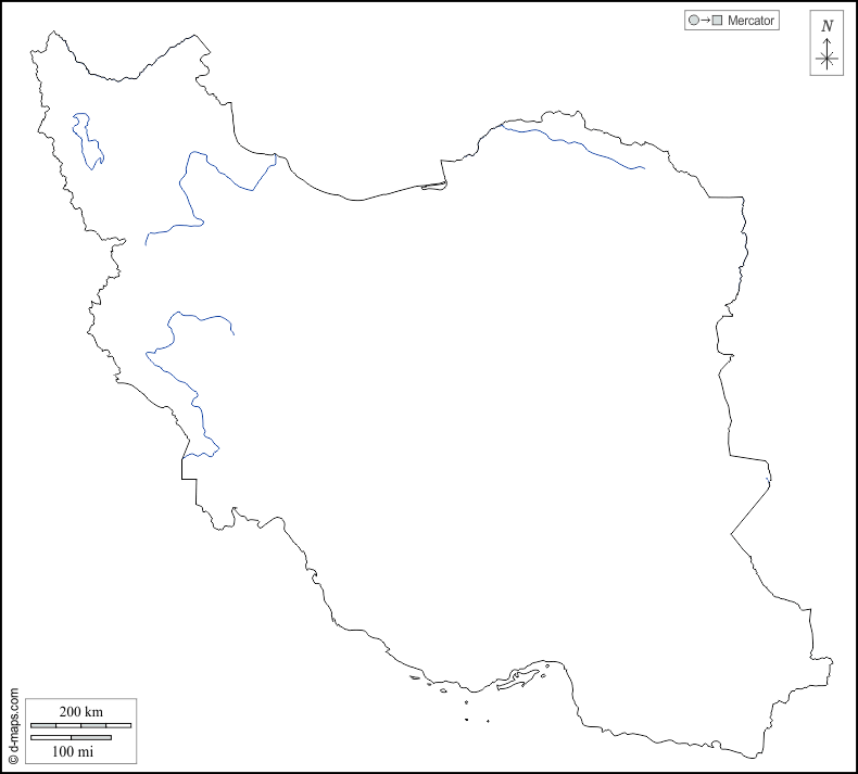 Iran : d-maps.com: mappa gratuita, mappa muta gratuita, cartina muta gratuita : contorni, idrografia, bianco