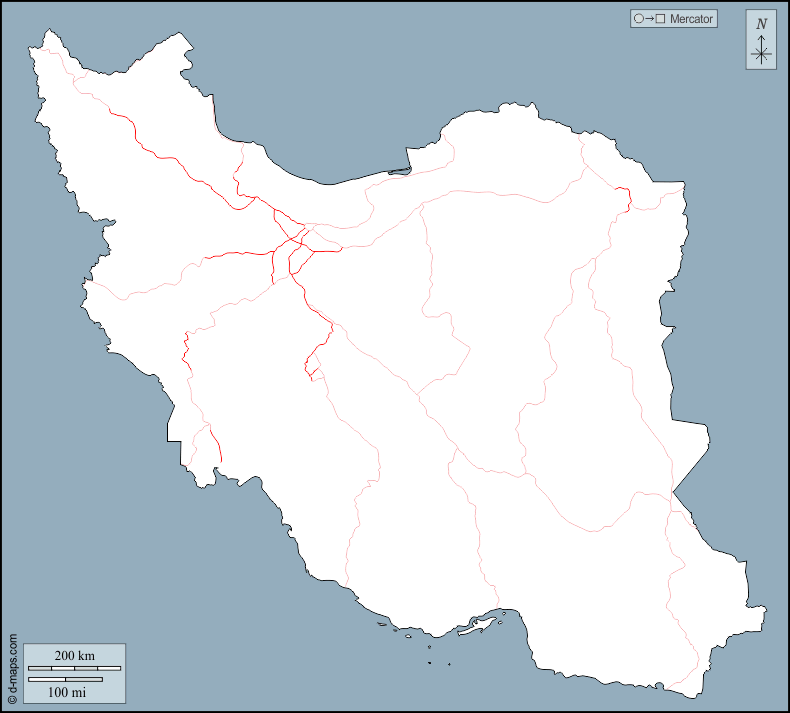 Iran : d-maps.com: mappa gratuita, mappa muta gratuita, cartina muta gratuita : contorni, strade