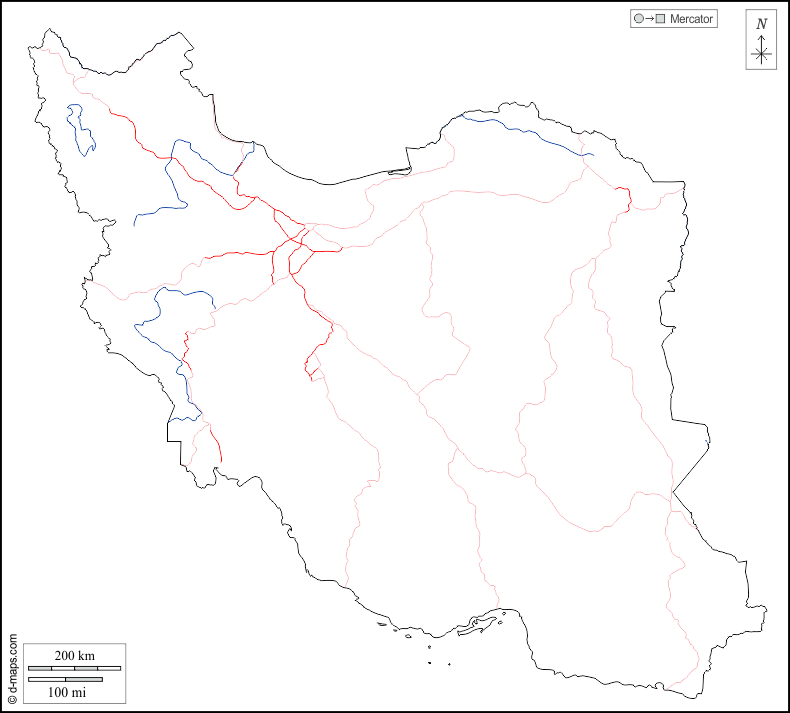 Iran : d-maps.com: mappa gratuita, mappa muta gratuita, cartina muta gratuita : contorni, idrografia, strade, bianco