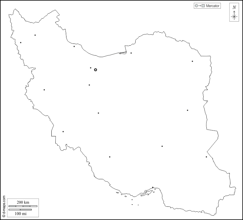 Iran : d-maps.com: mappa gratuita, mappa muta gratuita, cartina muta gratuita : contorni, principali città, bianco