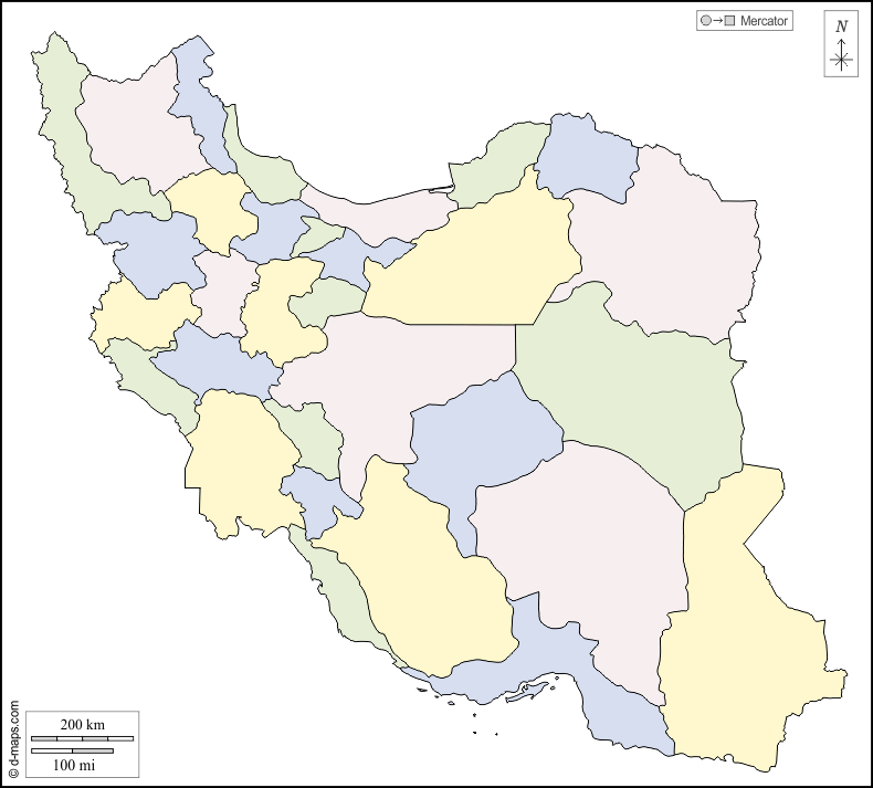 Iran : d-maps.com: mappa gratuita, mappa muta gratuita, cartina muta gratuita : contorni, province, colore, bianco