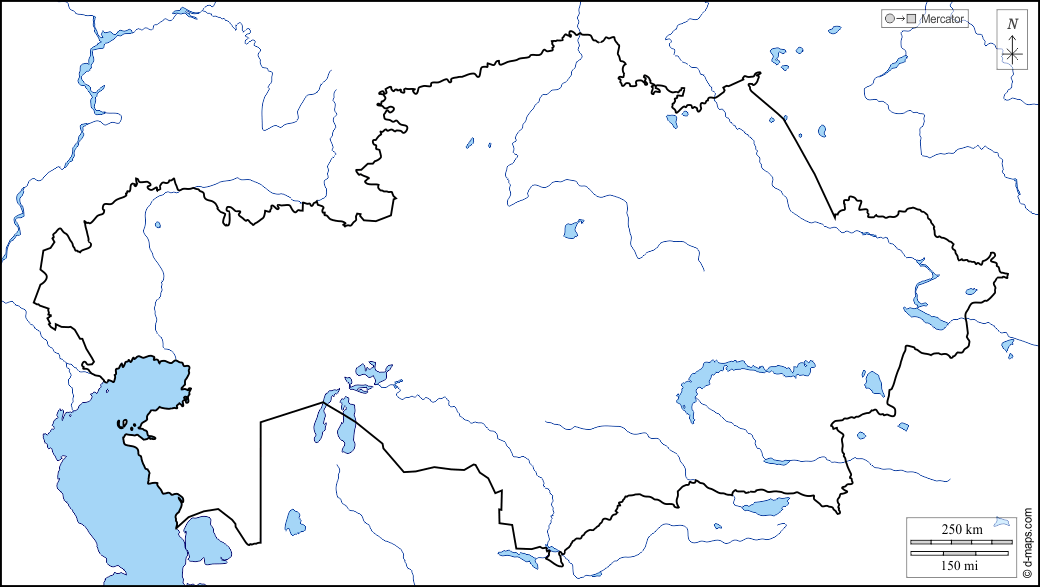 Kazakistan : d-maps.com: mappa gratuita, mappa muta gratuita, cartina muta gratuita : litorali, limiti, idrografia