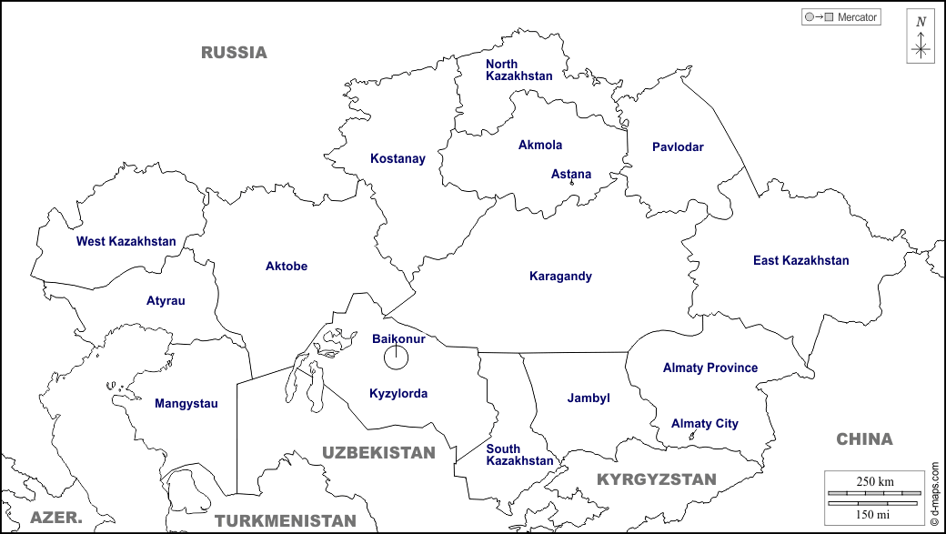 Kazakistan : d-maps.com: mappa gratuita, mappa muta gratuita, cartina muta gratuita : frontiere, province, nomi, bianco