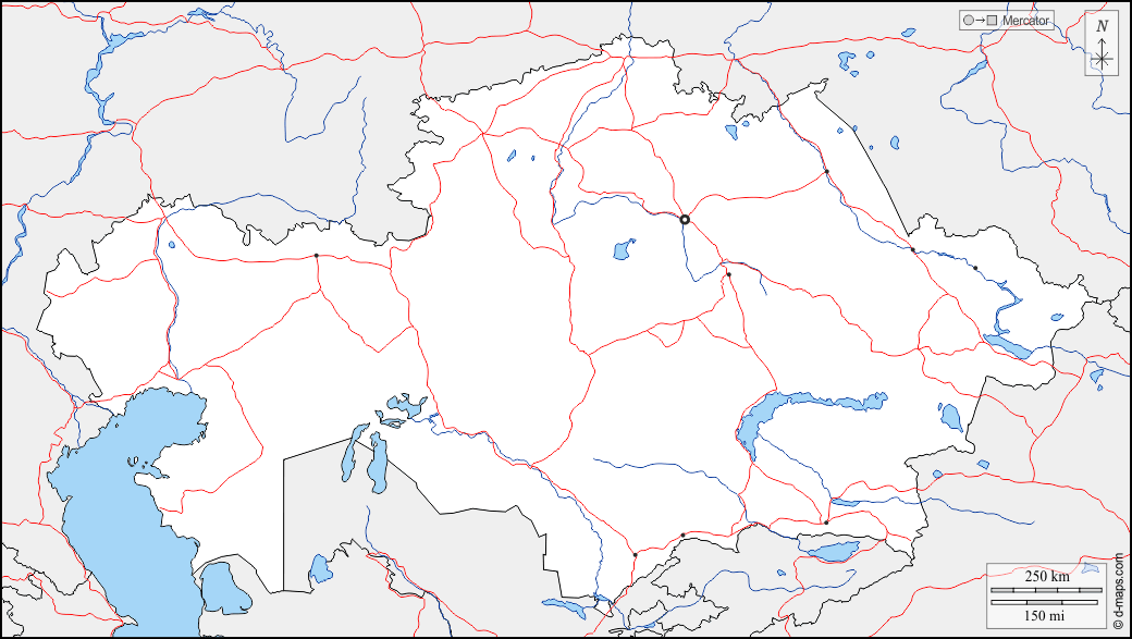 Kasachstan : d-maps.com: Kostenlose Karten, kostenlose stumme Karte, kostenlose unausgefüllt Landkarte, kostenlose hochauflösende Umrisskarte : Grenzen, Hydrografie, Wichtige Städte, Straßen
