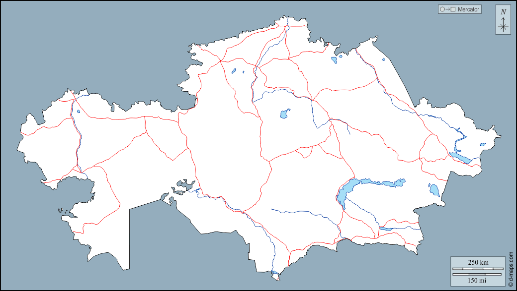 Kazakistan : d-maps.com: mappa gratuita, mappa muta gratuita, cartina muta gratuita : contorni, idrografia, strade