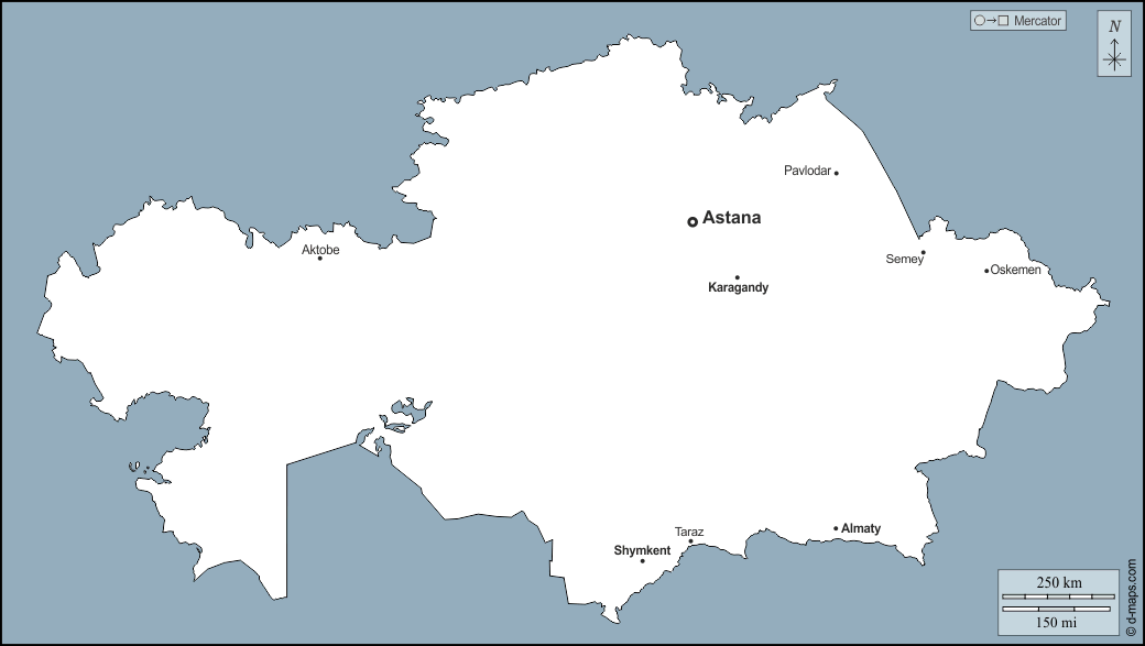 Kazakistan : d-maps.com: mappa gratuita, mappa muta gratuita, cartina muta gratuita : contorni, principali città, nomi