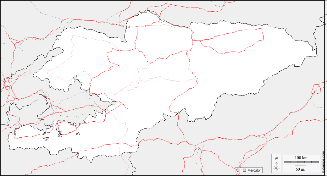 Kirghizistan : d-maps.com: mappa gratuita, mappa muta gratuita, cartina muta gratuita : frontiere, strade