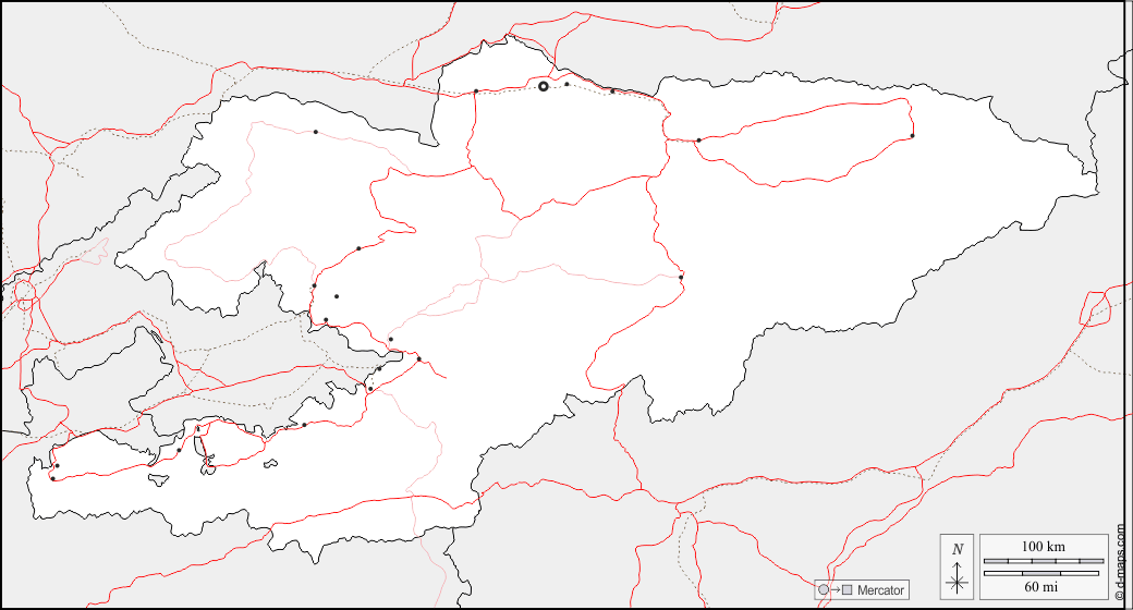 Kirgisistan : d-maps.com: Kostenlose Karten, kostenlose stumme Karte, kostenlose unausgefüllt Landkarte, kostenlose hochauflösende Umrisskarte : Grenzen, Wichtige Städte, Straßen