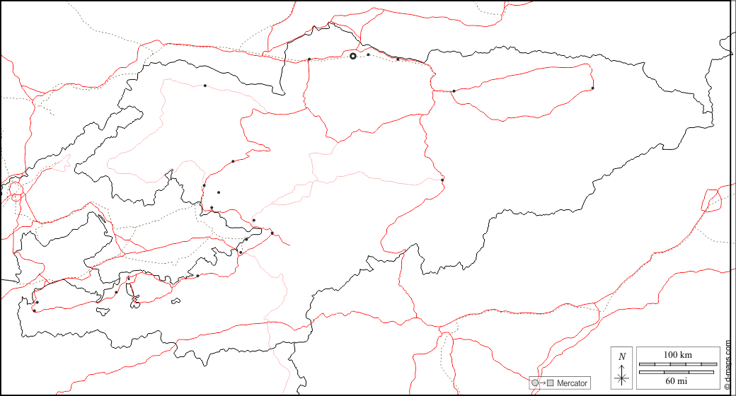 Kirghizistan : d-maps.com: mappa gratuita, mappa muta gratuita, cartina muta gratuita : frontiere, principali città, strade, bianco