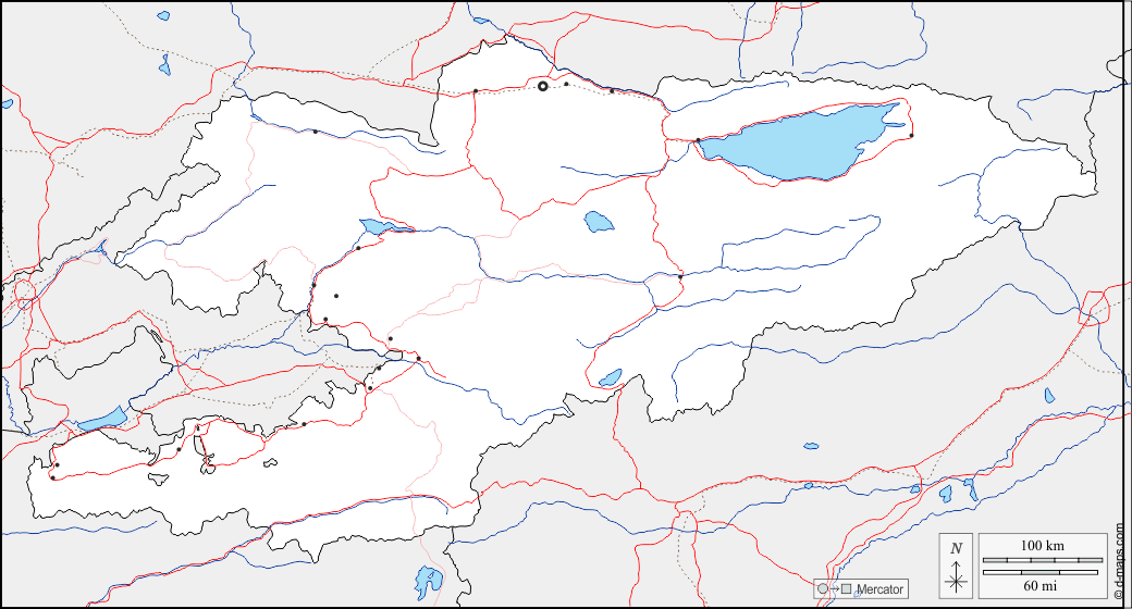 Kirghizistan : d-maps.com: mappa gratuita, mappa muta gratuita, cartina muta gratuita : frontiere, idrografia, principali città, strade