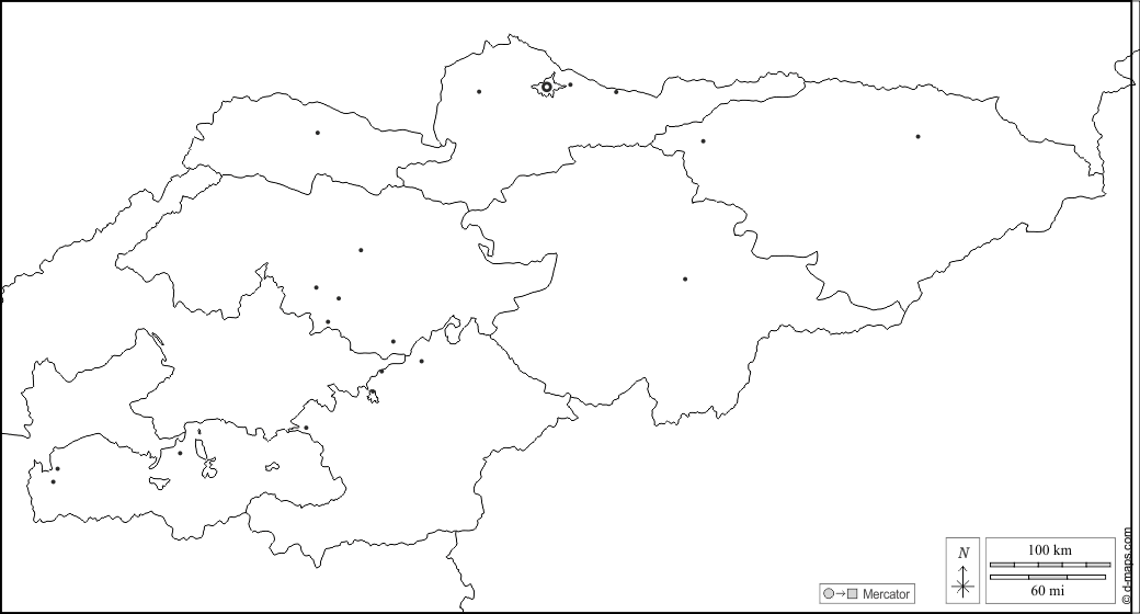 Kirgisistan : d-maps.com: Kostenlose Karten, kostenlose stumme Karte, kostenlose unausgefüllt Landkarte, kostenlose hochauflösende Umrisskarte : Grenzen, Provinzen, Wichtige Städte, weiß