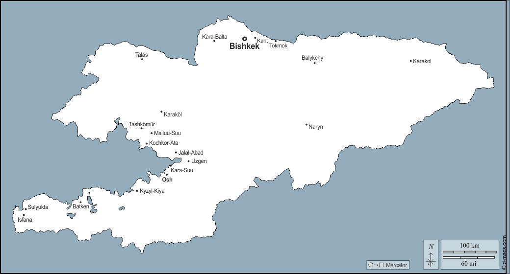 Kirghizistan : d-maps.com: mappa gratuita, mappa muta gratuita, cartina muta gratuita : contorni, principali città, nomi