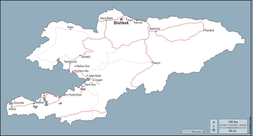 Kirghizistan : d-maps.com: mappa gratuita, mappa muta gratuita, cartina muta gratuita : contorni, principali città, strade, nomi