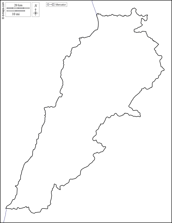 Libano : d-maps.com: mappa gratuita, mappa muta gratuita, cartina muta gratuita : litorali, limiti, bianco