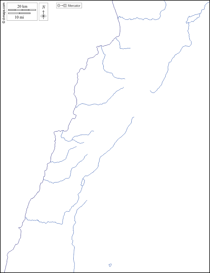 Libano : d-maps.com: mappa gratuita, mappa muta gratuita, cartina muta gratuita : litorali, idrografia, bianco