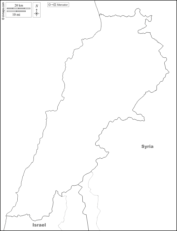 Libano : d-maps.com: mappa gratuita, mappa muta gratuita, cartina muta gratuita : frontiere, nomi, bianco