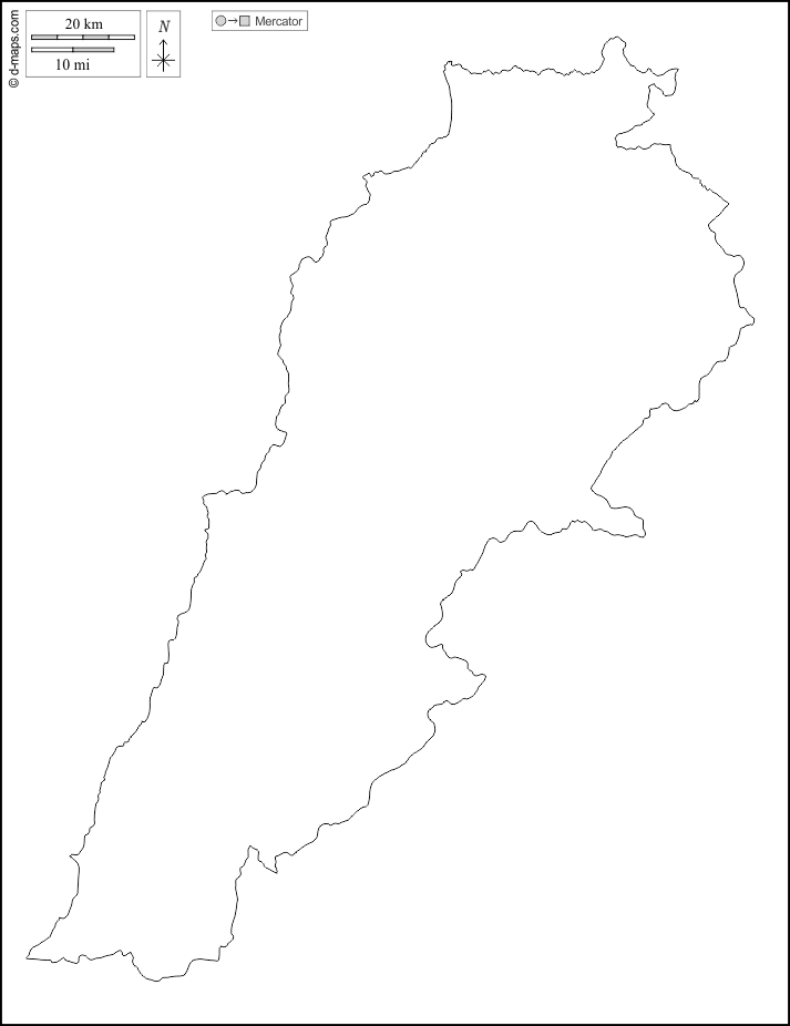 Libano : d-maps.com: mappa gratuita, mappa muta gratuita, cartina muta gratuita : contorni, bianco